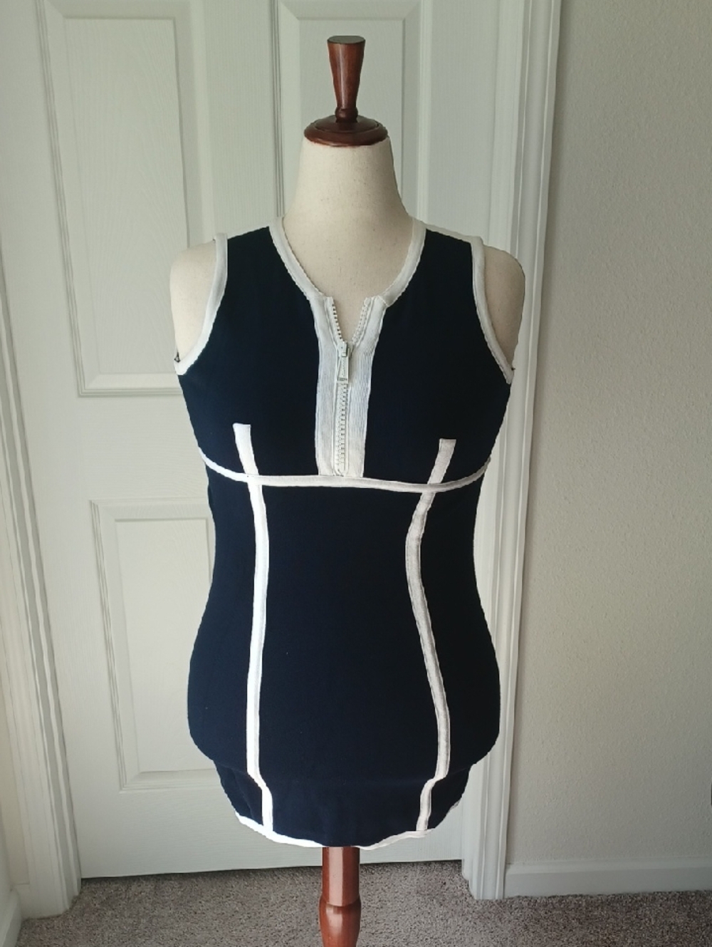 DSQUARED2 Navy Mini Dress with White Contrast Trim and Front Zip Large